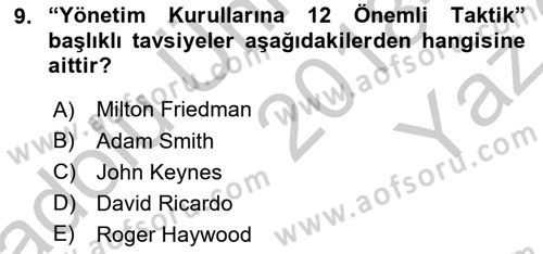 İtibar Yönetimi Dersi 2018 - 2019 Yılı Yaz Okulu Sınav Soruları 9. Soru