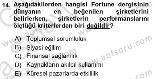 İtibar Yönetimi Dersi 2019 - 2020 Yılı (Vize) Ara Sınav Soruları 14. Soru