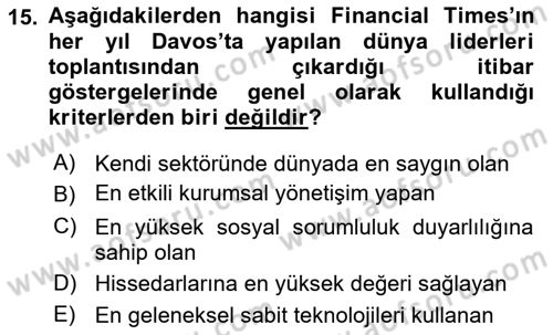 İtibar Yönetimi Dersi 2019 - 2020 Yılı (Vize) Ara Sınav Soruları 15. Soru