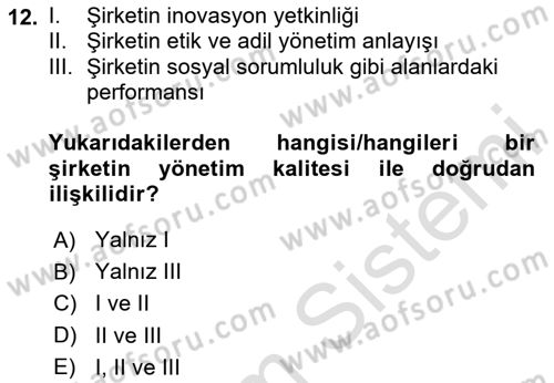 İtibar Yönetimi Dersi 2020 - 2021 Yılı Yaz Okulu Sınav Soruları 12. Soru