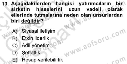 İtibar Yönetimi Dersi 2020 - 2021 Yılı Yaz Okulu Sınav Soruları 13. Soru