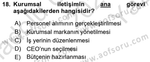 İtibar Yönetimi Dersi 2020 - 2021 Yılı Yaz Okulu Sınav Soruları 18. Soru
