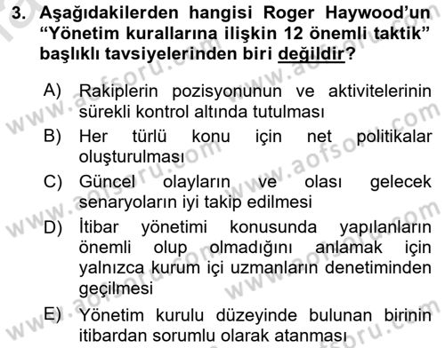 İtibar Yönetimi Dersi 2020 - 2021 Yılı Yaz Okulu Sınav Soruları 3. Soru