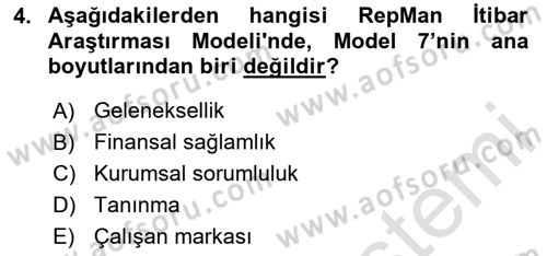 İtibar Yönetimi Dersi 2020 - 2021 Yılı Yaz Okulu Sınav Soruları 4. Soru