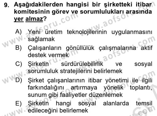 İtibar Yönetimi Dersi 2020 - 2021 Yılı Yaz Okulu Sınav Soruları 9. Soru