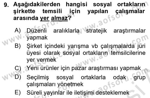 İtibar Yönetimi Dersi 2021 - 2022 Yılı (Vize) Ara Sınav Soruları 9. Soru
