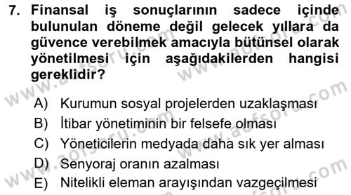 İtibar Yönetimi Dersi 2021 - 2022 Yılı (Final) Dönem Sonu Sınav Soruları 7. Soru