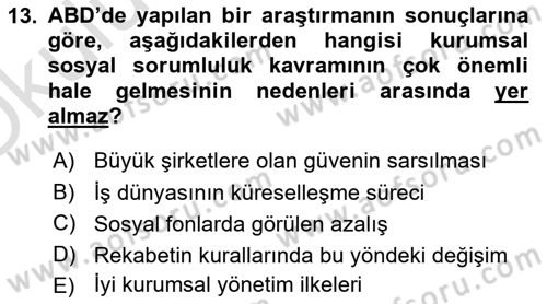 İtibar Yönetimi Dersi 2021 - 2022 Yılı Yaz Okulu Sınav Soruları 13. Soru