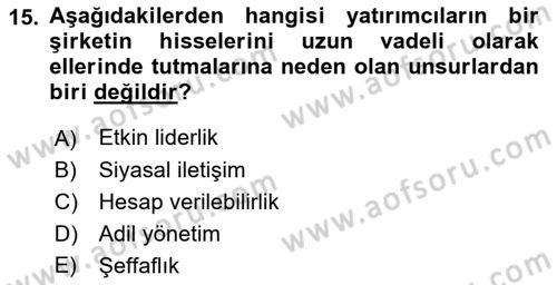 İtibar Yönetimi Dersi 2021 - 2022 Yılı Yaz Okulu Sınav Soruları 15. Soru