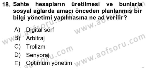 İtibar Yönetimi Dersi 2021 - 2022 Yılı Yaz Okulu Sınav Soruları 18. Soru