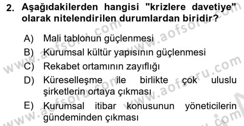 İtibar Yönetimi Dersi 2021 - 2022 Yılı Yaz Okulu Sınav Soruları 2. Soru