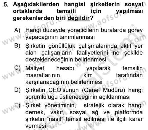 İtibar Yönetimi Dersi 2021 - 2022 Yılı Yaz Okulu Sınav Soruları 5. Soru