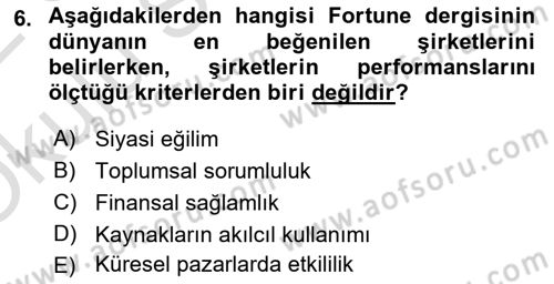 İtibar Yönetimi Dersi 2021 - 2022 Yılı Yaz Okulu Sınav Soruları 6. Soru