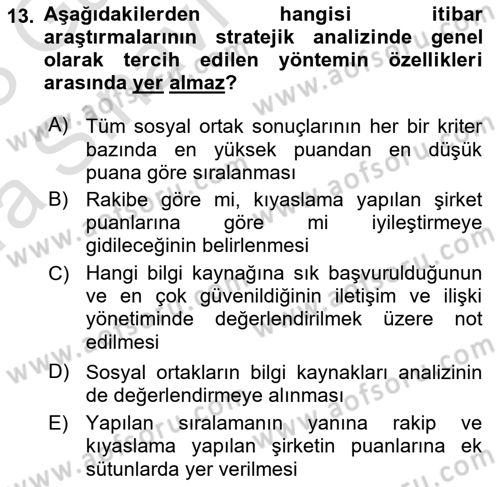 İtibar Yönetimi Dersi 2022 - 2023 Yılı (Vize) Ara Sınav Soruları 13. Soru
