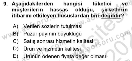 İtibar Yönetimi Dersi 2022 - 2023 Yılı (Vize) Ara Sınav Soruları 9. Soru
