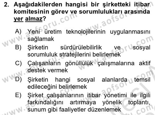 İtibar Yönetimi Dersi 2022 - 2023 Yılı (Final) Dönem Sonu Sınav Soruları 2. Soru