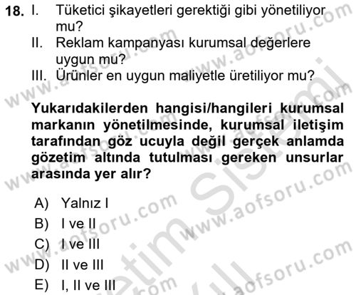 İtibar Yönetimi Dersi 2022 - 2023 Yılı Yaz Okulu Sınav Soruları 18. Soru