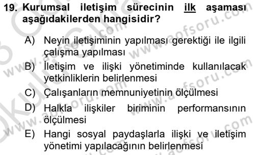 İtibar Yönetimi Dersi 2022 - 2023 Yılı Yaz Okulu Sınav Soruları 19. Soru
