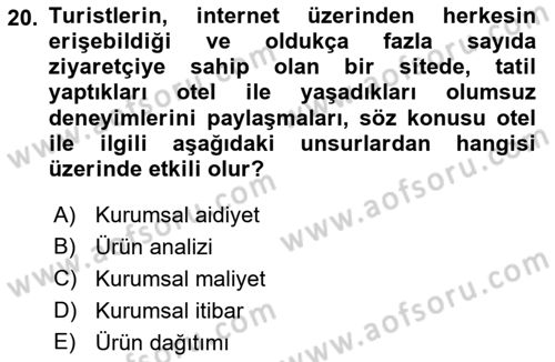 İtibar Yönetimi Dersi 2022 - 2023 Yılı Yaz Okulu Sınav Soruları 20. Soru