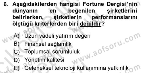 İtibar Yönetimi Dersi 2022 - 2023 Yılı Yaz Okulu Sınav Soruları 6. Soru