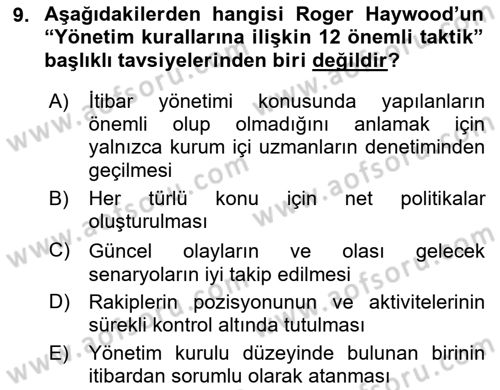 İtibar Yönetimi Dersi 2022 - 2023 Yılı Yaz Okulu Sınav Soruları 9. Soru