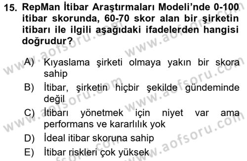 İtibar Yönetimi Dersi 2023 - 2024 Yılı (Vize) Ara Sınav Soruları 15. Soru