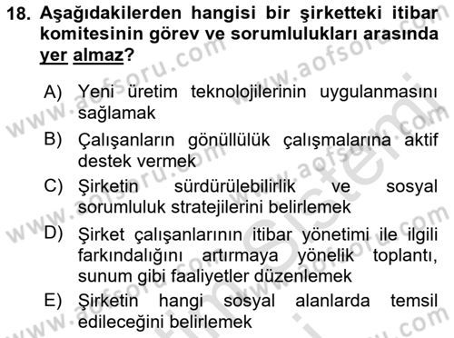İtibar Yönetimi Dersi 2023 - 2024 Yılı (Vize) Ara Sınav Soruları 18. Soru
