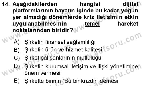 İtibar Yönetimi Dersi 2023 - 2024 Yılı Yaz Okulu Sınav Soruları 14. Soru