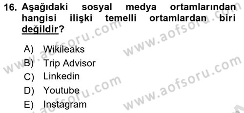 İtibar Yönetimi Dersi 2023 - 2024 Yılı Yaz Okulu Sınav Soruları 16. Soru