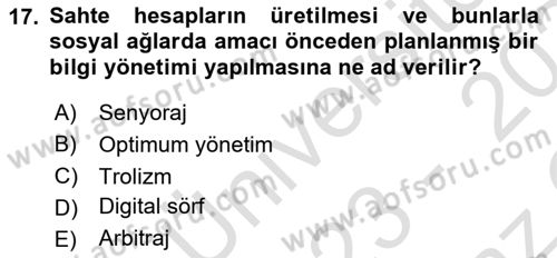 İtibar Yönetimi Dersi 2023 - 2024 Yılı Yaz Okulu Sınav Soruları 17. Soru