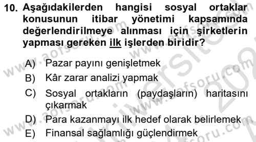 İtibar Yönetimi Dersi 2024 - 2025 Yılı (Vize) Ara Sınav Soruları 10. Soru