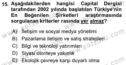 İtibar Yönetimi Dersi 2024 - 2025 Yılı (Vize) Ara Sınav Soruları 15. Soru