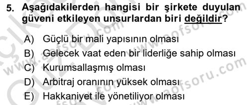 İtibar Yönetimi Dersi 2024 - 2025 Yılı (Vize) Ara Sınav Soruları 5. Soru