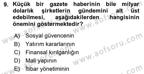 İtibar Yönetimi Dersi 2024 - 2025 Yılı (Vize) Ara Sınav Soruları 9. Soru