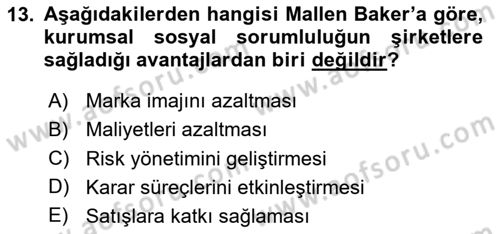 İtibar Yönetimi Dersi 2024 - 2025 Yılı Yaz Okulu Sınav Soruları 13. Soru