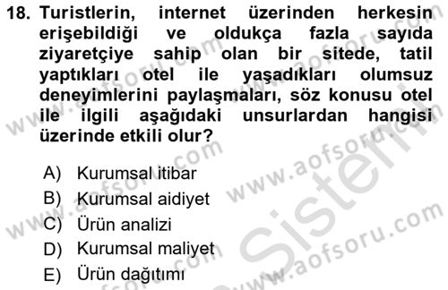 İtibar Yönetimi Dersi 2024 - 2025 Yılı Yaz Okulu Sınav Soruları 18. Soru