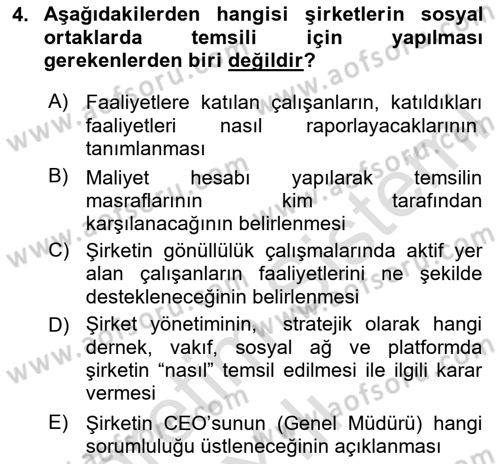 İtibar Yönetimi Dersi 2024 - 2025 Yılı Yaz Okulu Sınav Soruları 4. Soru