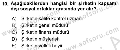 İtibar Yönetimi Dersi 2025 - 2026 Yılı (Vize) Ara Sınav Soruları 10. Soru