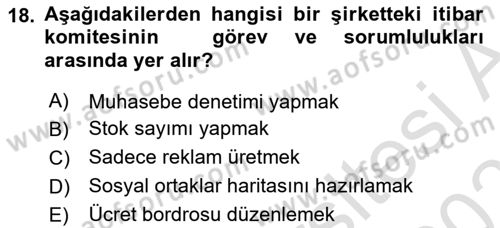İtibar Yönetimi Dersi 2025 - 2026 Yılı (Vize) Ara Sınav Soruları 18. Soru