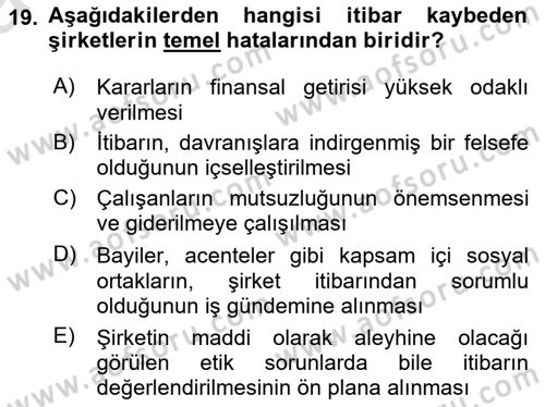 İtibar Yönetimi Dersi 2025 - 2026 Yılı (Vize) Ara Sınav Soruları 19. Soru