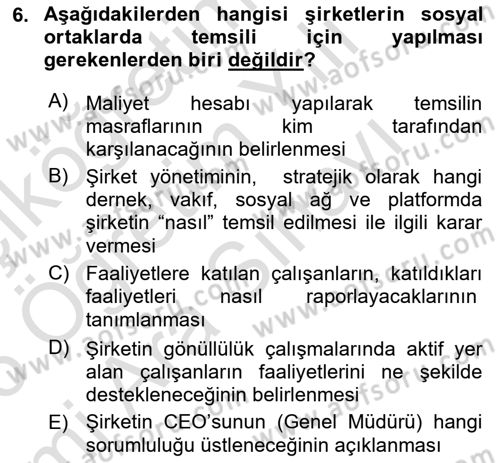İtibar Yönetimi Dersi 2025 - 2026 Yılı (Vize) Ara Sınav Soruları 6. Soru