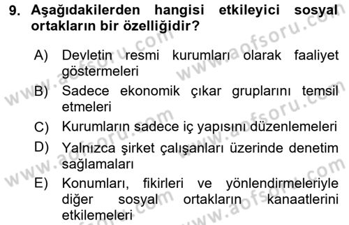 İtibar Yönetimi Dersi 2025 - 2026 Yılı (Vize) Ara Sınav Soruları 9. Soru