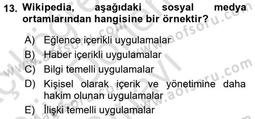 İtibar Yönetimi Dersi 2025 - 2026 Yılı (Final) Dönem Sonu Sınav Soruları 13. Soru