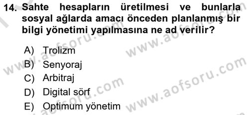 İtibar Yönetimi Dersi 2025 - 2026 Yılı (Final) Dönem Sonu Sınav Soruları 14. Soru