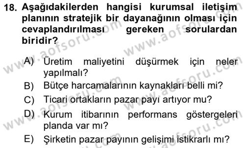 İtibar Yönetimi Dersi 2025 - 2026 Yılı (Final) Dönem Sonu Sınav Soruları 18. Soru