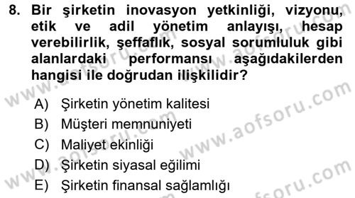 İtibar Yönetimi Dersi 2025 - 2026 Yılı (Final) Dönem Sonu Sınav Soruları 8. Soru
