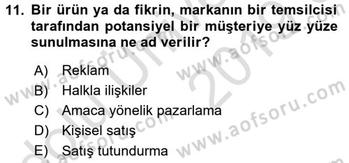 Reklam Kampanya Analizi Dersi 2018 - 2019 Yılı 3 Ders Sınav Soruları 11. Soru
