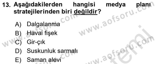 Reklam Kampanya Analizi Dersi 2018 - 2019 Yılı 3 Ders Sınav Soruları 13. Soru