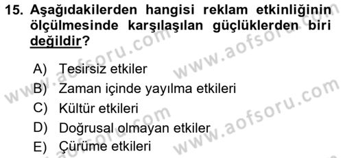 Reklam Kampanya Analizi Dersi 2018 - 2019 Yılı 3 Ders Sınav Soruları 15. Soru