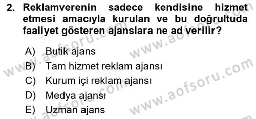 Reklam Kampanya Analizi Dersi 2018 - 2019 Yılı 3 Ders Sınav Soruları 2. Soru